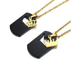 Gold Black Two Tone Crown Pendent Lovers Pendant Stainless Steel Necklace