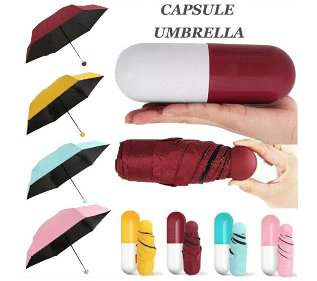 7" Mini Folding Umbrella with Cute Capsule Case.