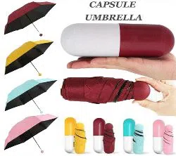 7" Mini Folding Umbrella with Cute Capsule Case.