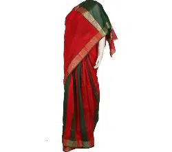 Red & Green Half Silk Saree for Women