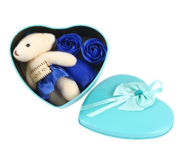 Love Gift box -Heart Shape Gift Box (Flowers With Soft Teddy)