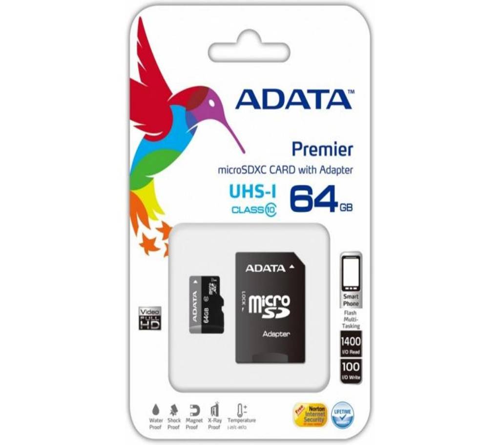ADATA Premier Micro SDXC UHS-I 64GB (video Full HD) +SDHC অ্যাডাপ্টার বাংলাদেশ - 775819