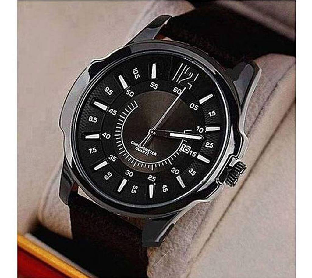 Black PU Leather Analog Wrist Watch for Men বাংলাদেশ - 723708