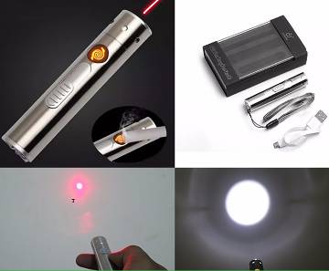 USB Heater Lighter With Led Torch & Laser Light 