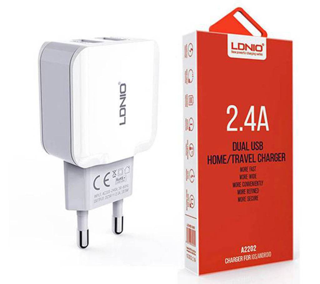 LDNIO A2202 2.4A Dual USB Wall Charger বাংলাদেশ - 619524