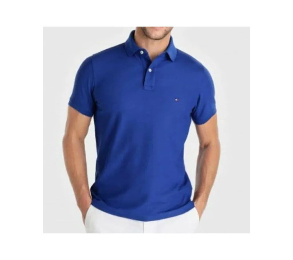 Half Sleeve Solid Color Polo Shirt For Men Blue 