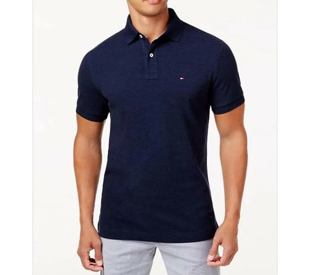 Half Sleeve Solid Color Polo Shirt For Men Deep Blue 