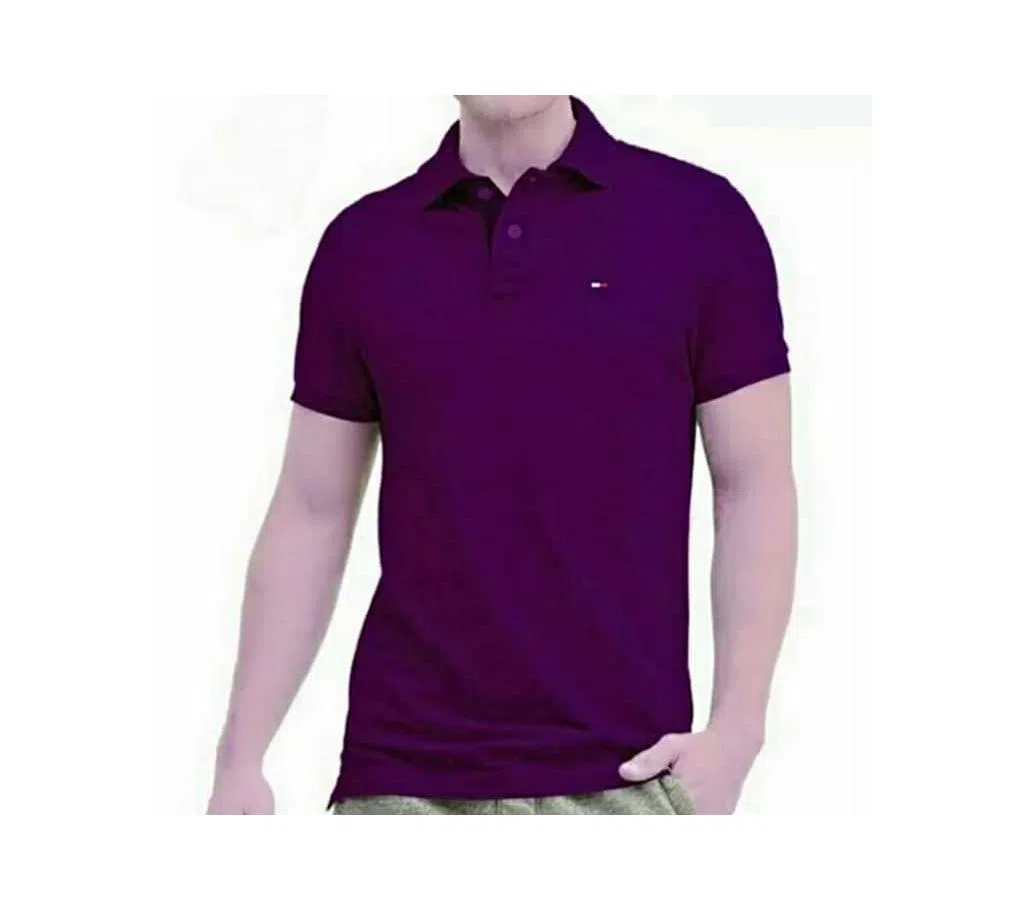 Half Sleeve Solid Color Polo Shirt For Men Purple 