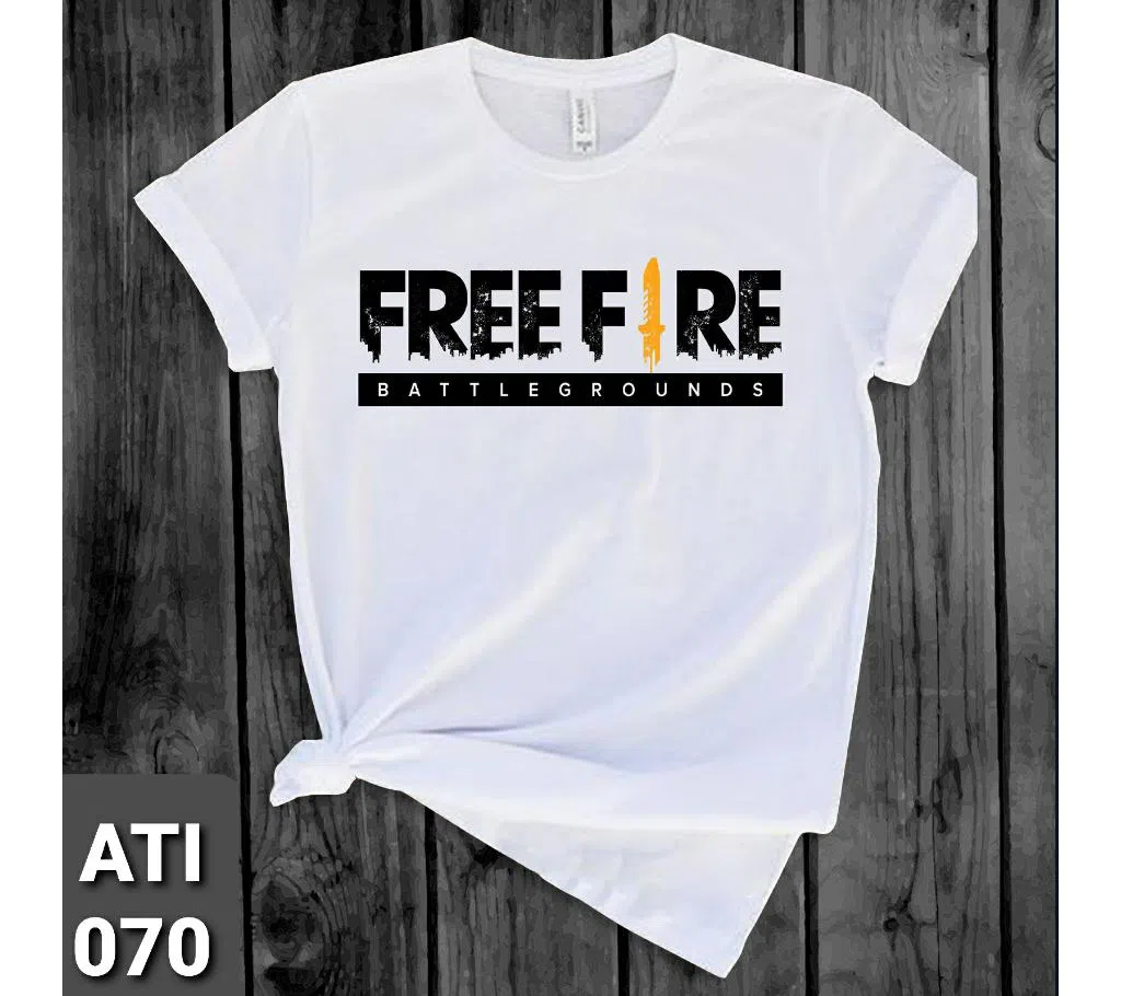 Half Sleeve T Shirt For Men - White Free Fire 