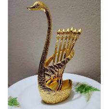 Gold Plated Swan Spoon and Stand