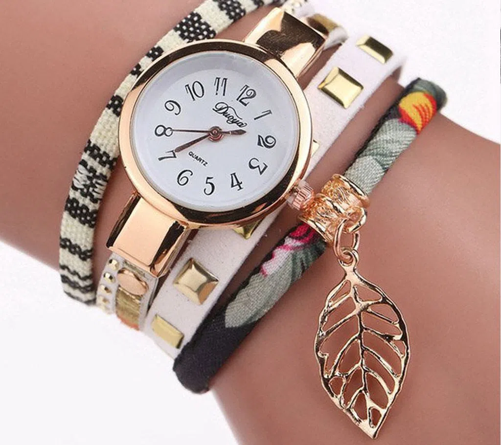 Duoya Brand Fashion Leather Bracelet Watch Women-Golden 