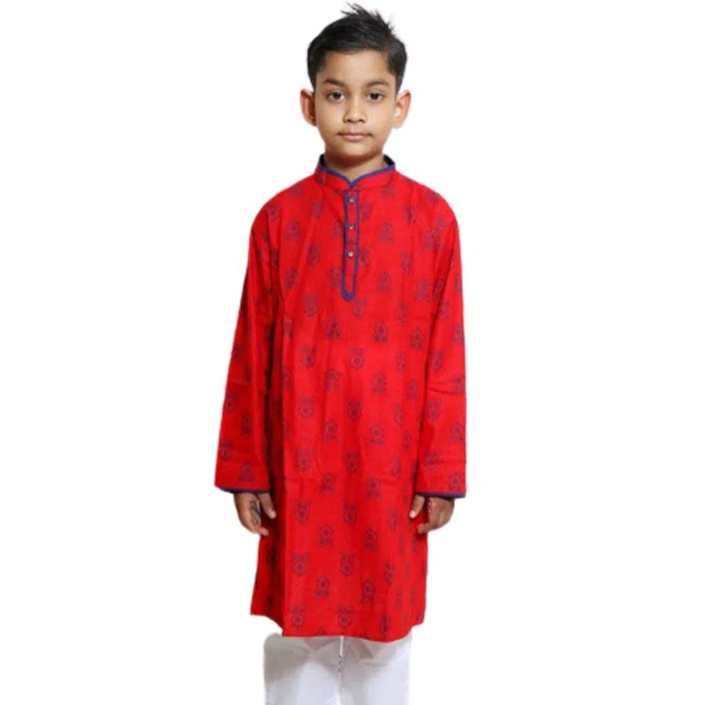 Red all over printed Kids Panjabi and Payjama Set by Ritzy
