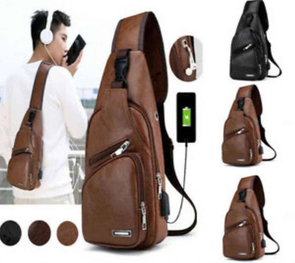 লেদার স্লিং ব্যাগ with USB Charging Port-Brown বাংলাদেশ - 1067062