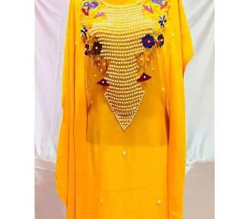 Unstitched embroidery karcupi work yellow Color kameez for Women (1 piece)