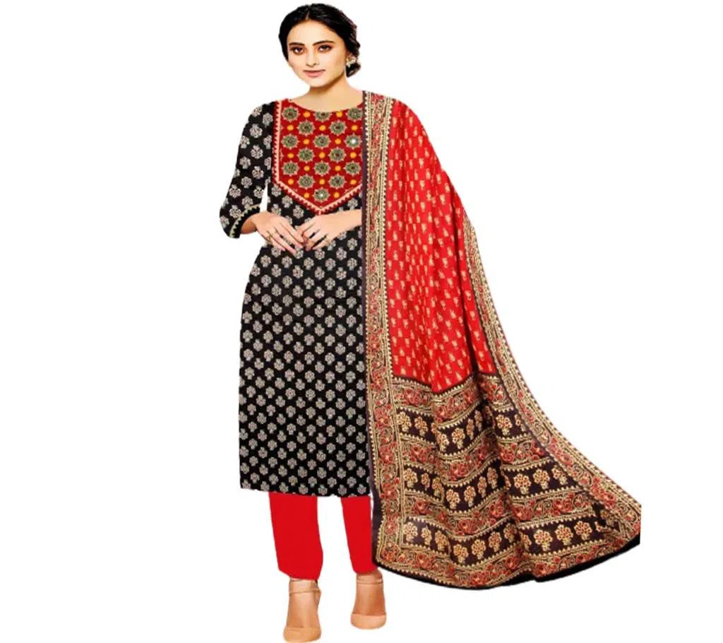 Unstitched Suti Party Wear Designer Suti Salwar Suit-Black and red 