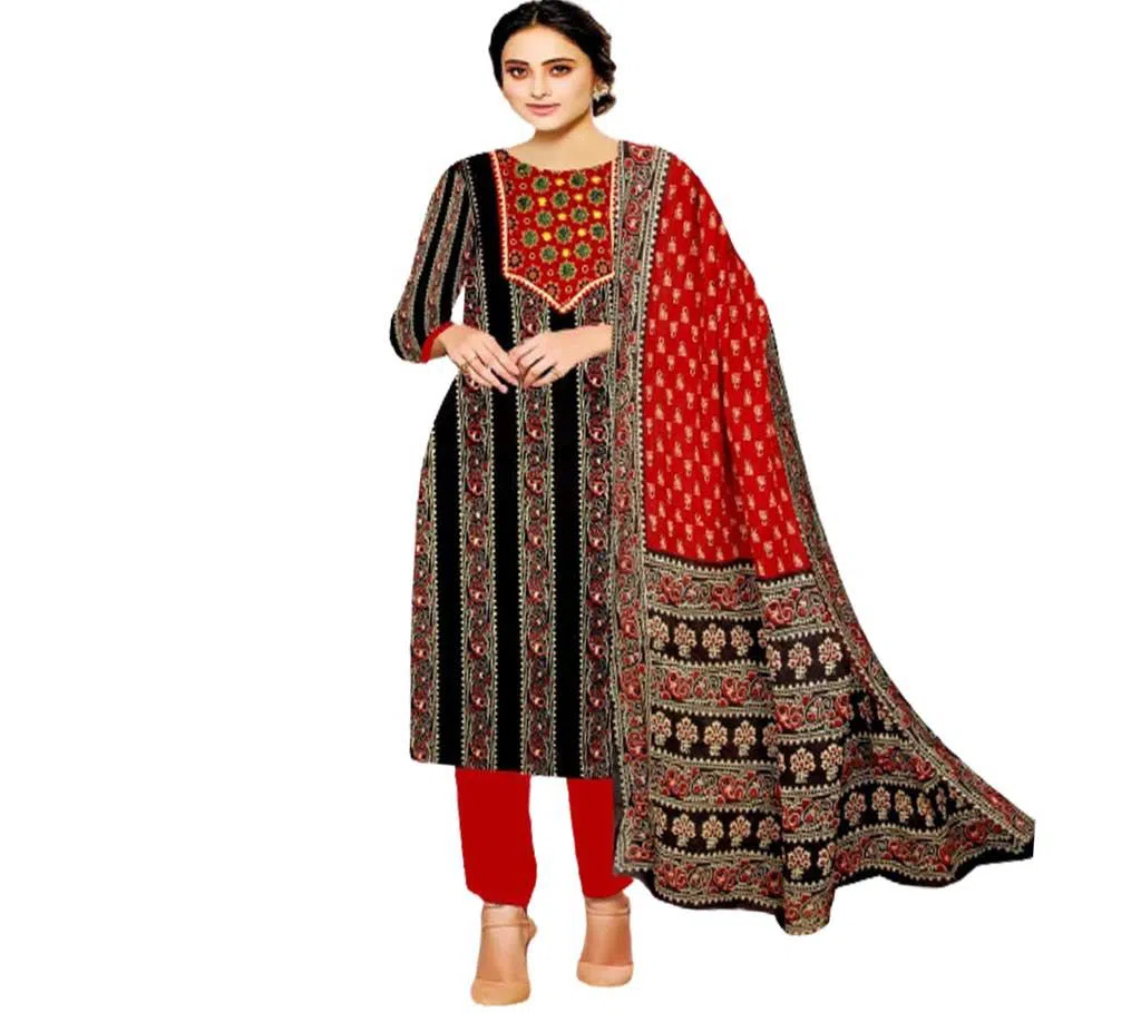 Unstitched Suti Party Wear Designer Suti Salwar Suit-Black and Red 