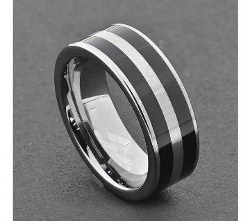 Silver and Black Stainless Steel Finger Ring for Men