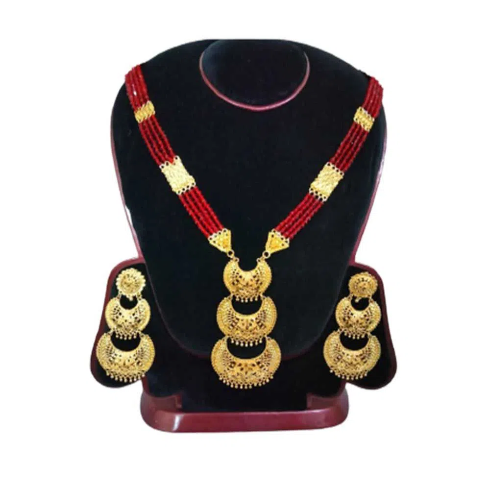  Indian gold plated necklace set for_women-3 Part Earrings & Tikli