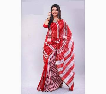 Red and white silk sharee