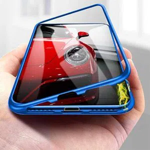 MI A3 Magnetic Adsorption Metal Bumper Slim Tempered Glass Cover 2 in 1 Aluminum Frame Magnet Adsorption Shell