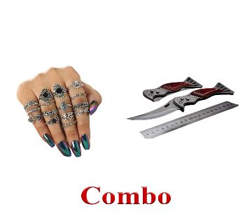15pcs Set Finger Rings for Women+Foldable Columbia River Knife
