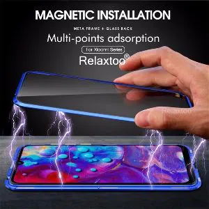 Magnetic Case for Xiaomi Redmi 6 Pro,Clear Tempered Glass Back Cover [Magnets Metal Bumper Frame][Support Wireless Charge] 360Full Protection Ultra S