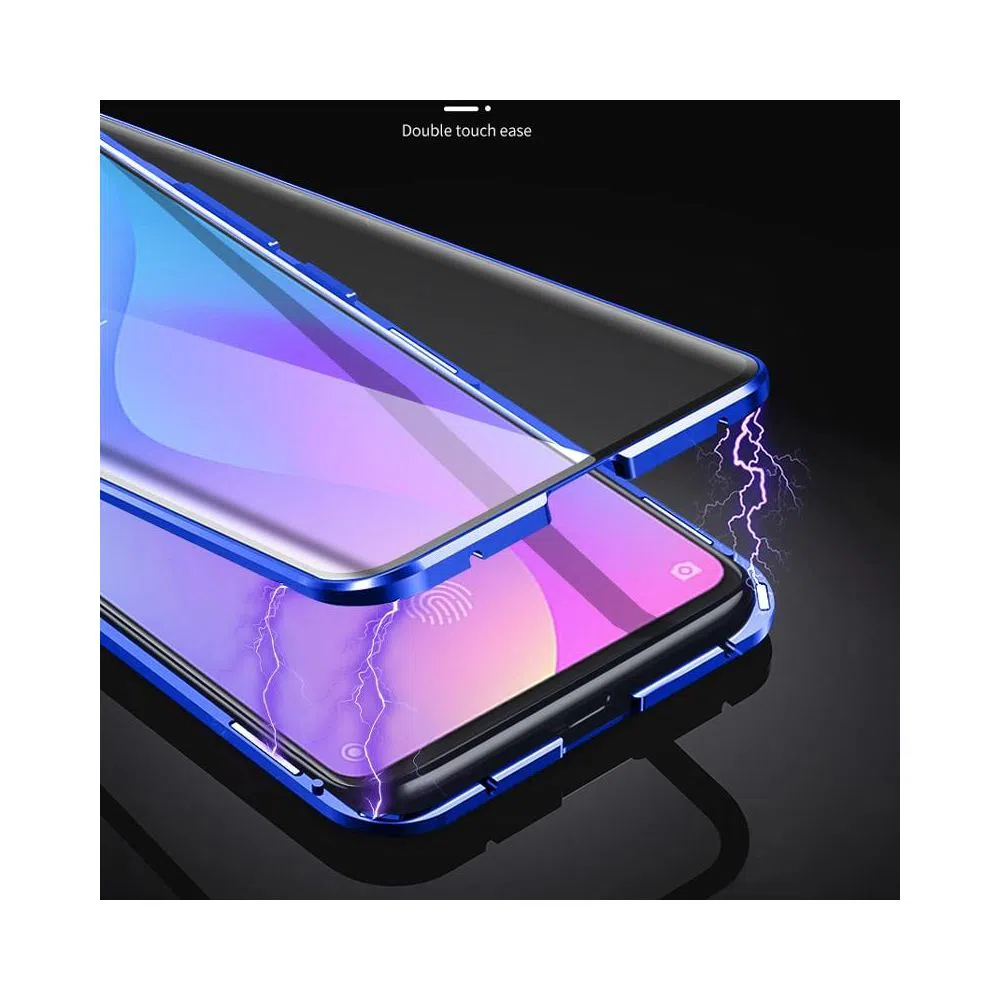 Magnetic Flip Case For Realmi c3 5i 6i Clear Glass Hard Back Cover Metal Frame Protection Case - Black