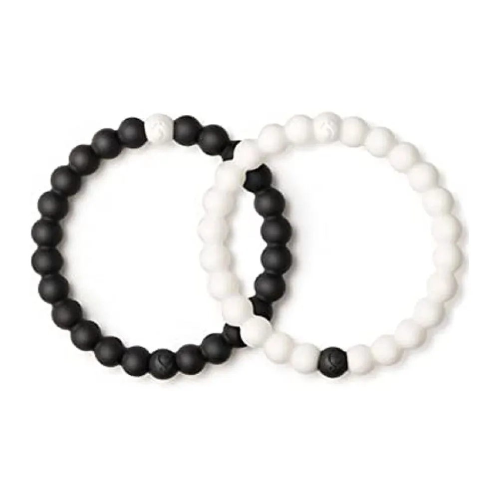 Lokai Black and White Silicone Bead Bracelet Pair for Men and Women