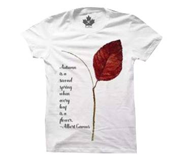 Red Leaf Mens Half Sleeve- Cotton T-shirt(White)