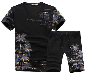TWO- IN ONE MENZ T-SHIRT & SHORTS- Black