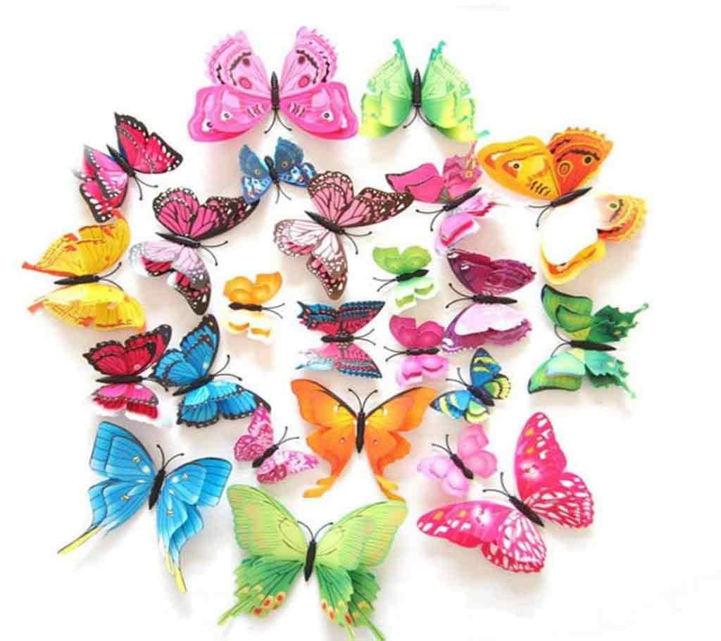 12 Pcs 3D Double Wings Butterfly ওয়াল স্টিকার বাংলাদেশ - 792005