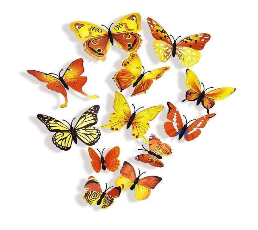 12 Pcs 3D Double Wings Butterfly ওয়াল স্টিকার বাংলাদেশ - 792113