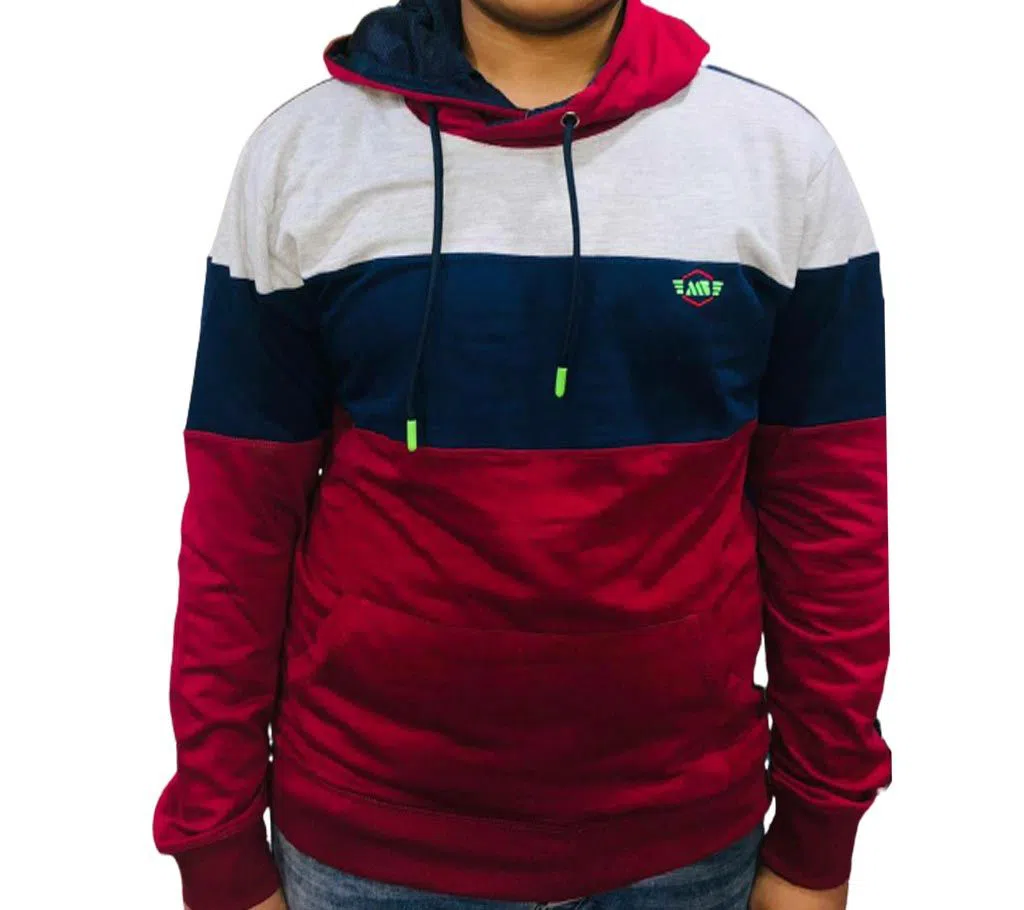 Winter Hoodie For men -White blue and Red 