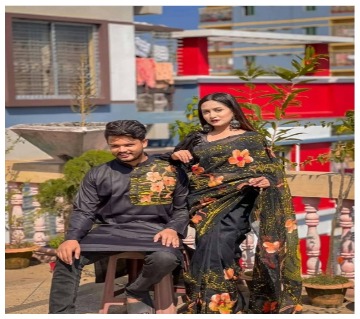 Blue Saree and Punjabi for Couple, gift item for couple, matching dress,  couple combo dress, matching dress for husband wife - zDrop