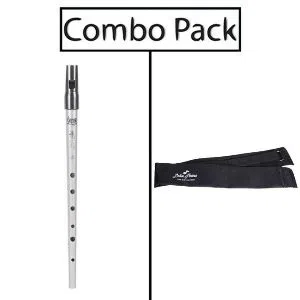 Combo of Metal Clarke Meg C Silver Whistle and Flute Bag - Silver