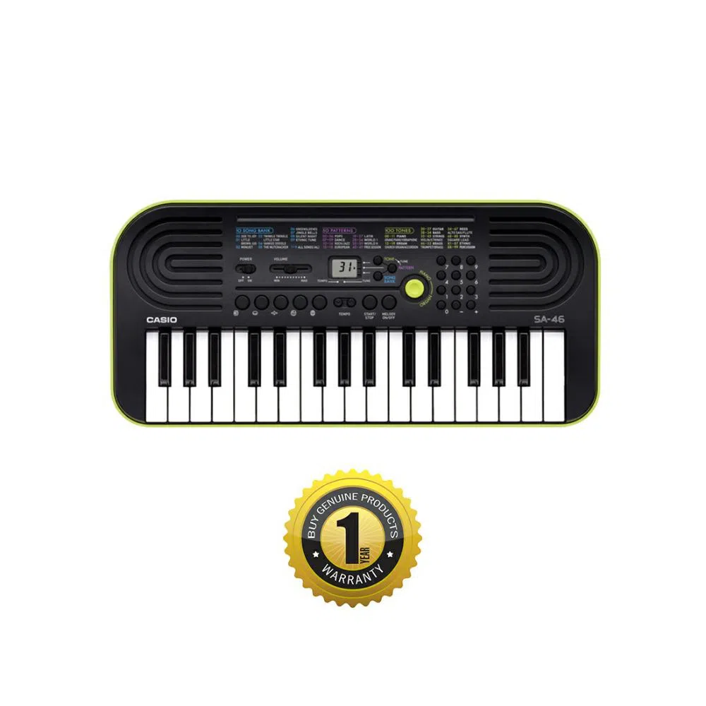 Casio SA-46 Portable Musical Keyboard Piano-Black & Green with Adapter