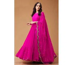 Eye Catching Pink colored Georgette febric Party wear Anarkali suit with dupatta