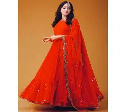 Eye Catching Red colored Georgette febric Party wear Anarkali suit with dupatta