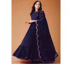 Eye Catching Blue colored Georgette febric Party wear Anarkali suit with dupatta