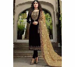 Unstitched Georgette Party Wear Designer Churidar Salwar Suit Black