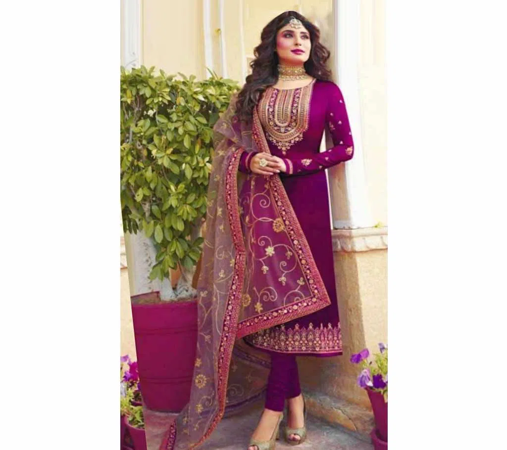 Unstitched Georgette Party Wear Designer Churidar Salwar Suit Purple