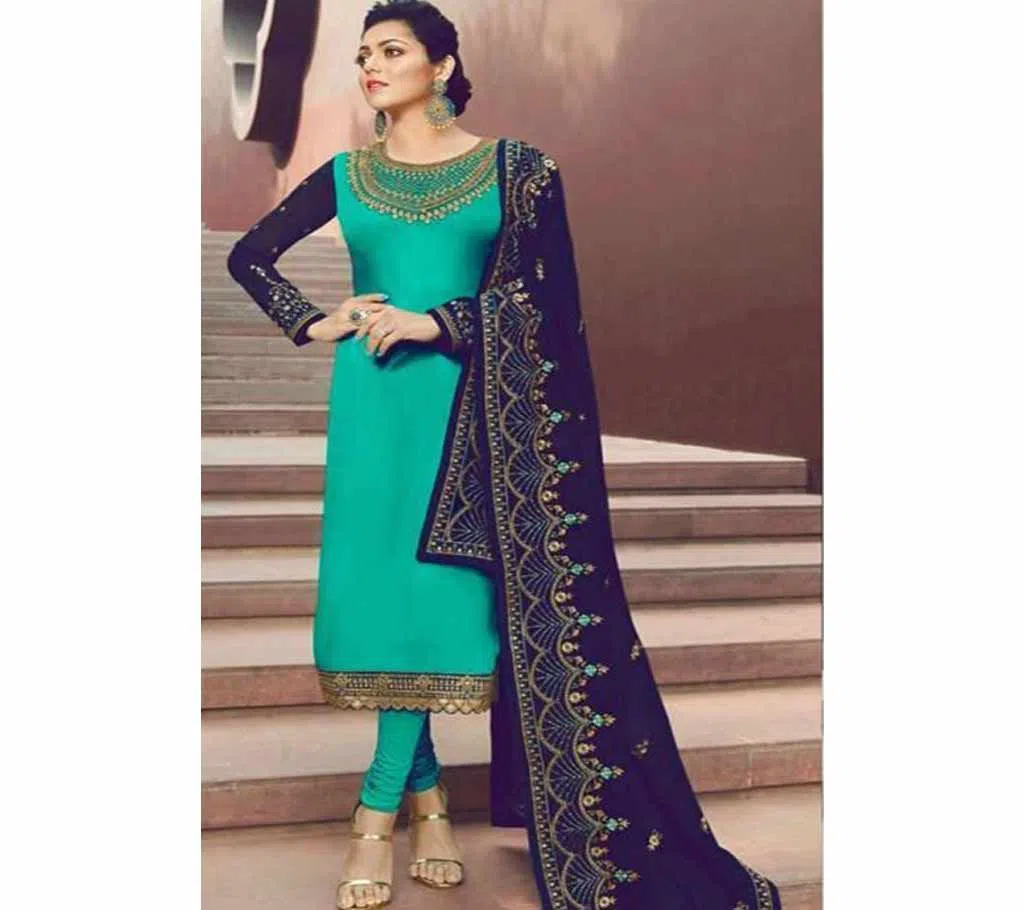 Unstitched Stylish Heavy Embroidered Georgette Indian Design Paste Salwar Kameez for Women - Turquoise