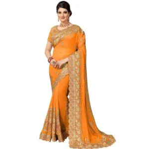 Orange Colour Heavy Embroidery Work Georgette Saree With Blouse Piece