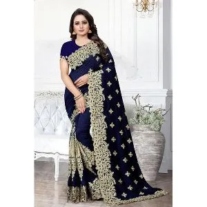 Navy Blue Colour Heavy Embroidery Work Georgette Saree With Blouse Piece