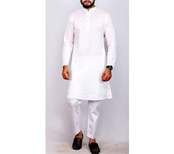 White Colored Cotton Punjabi