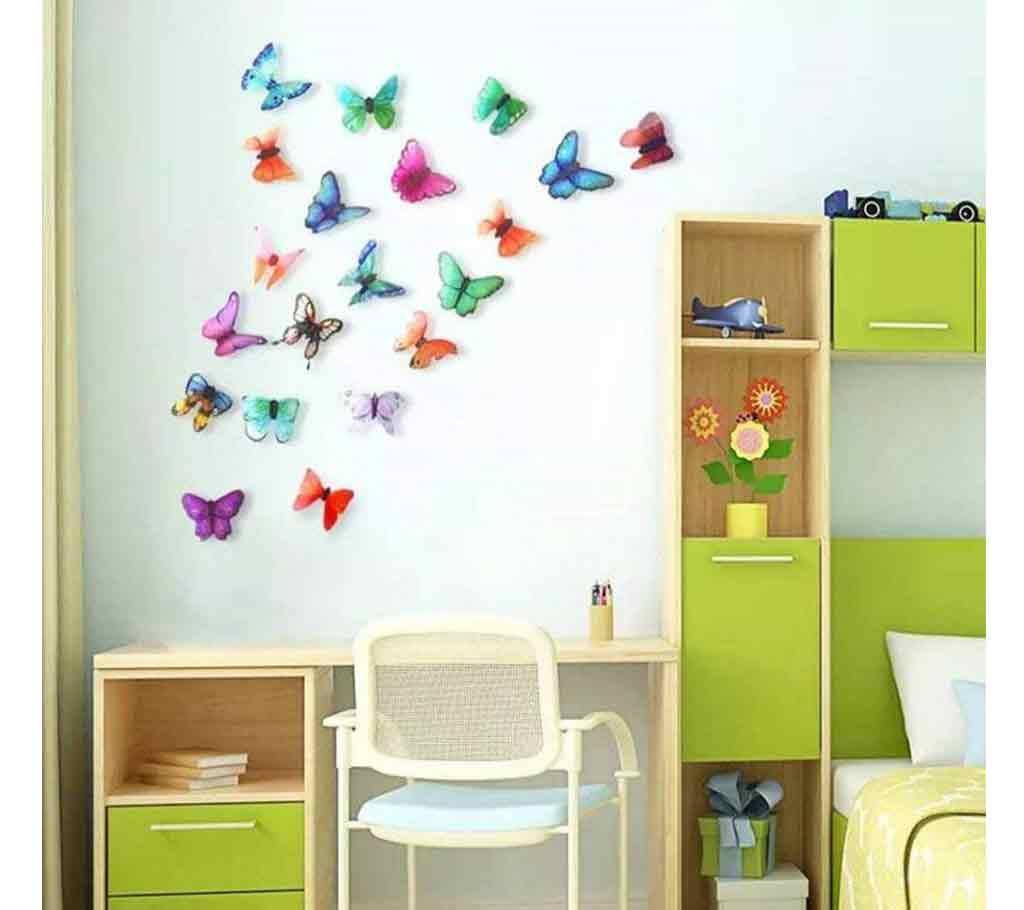12 Pcs 3D Double Wings Butterfly Wall Stickers বাংলাদেশ - 791914