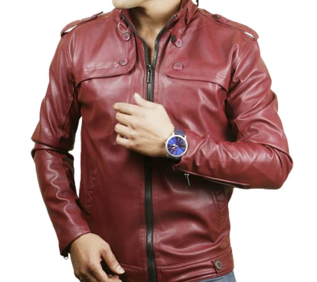 Gents Full Artificial Leather Jacket -  Vip7 Red