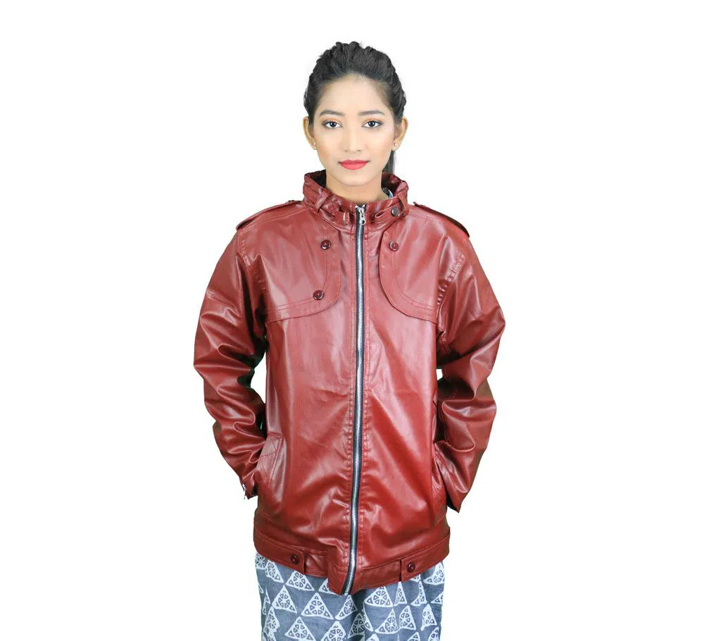 Artificial Leather Jacket - Maroon 