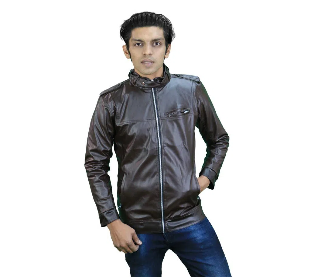 Artificial Leather Jacket - Dark brown