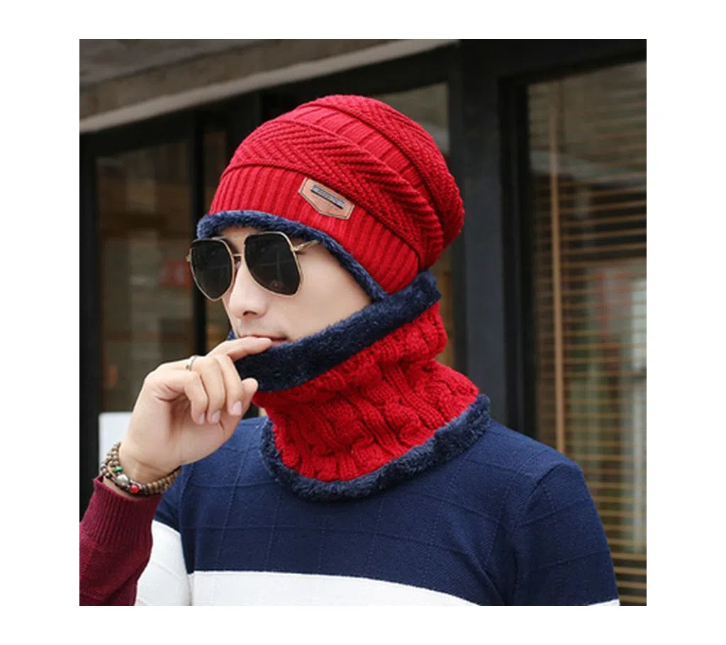 Unisex winter cap and scarf set-Red 